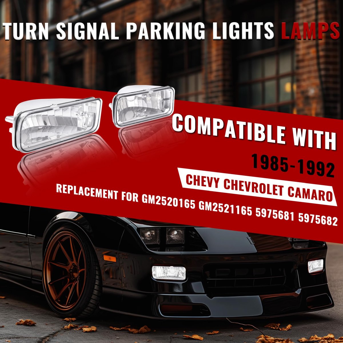 Front Bumper Turn Signal Light Pair For 1985-1992 Chevy Chevrolet Camaro Clear Lens Driver And Passenger Side Replacement