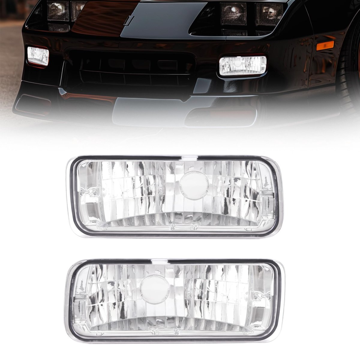 Front Bumper Turn Signal Light Pair For 1985-1992 Chevy Chevrolet Camaro Clear Lens Driver And Passenger Side Replacement