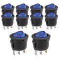 Baomain Rocker Switch Spst On Off 3 Pins Orange Led Light Blue Round Cap Ac 250v 6a 125v 10a Pack Of 10