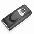 3 Finger Cigar Case Iron Cover Portable Soft Glossy Leather Holder With Cutter For Travel Black 