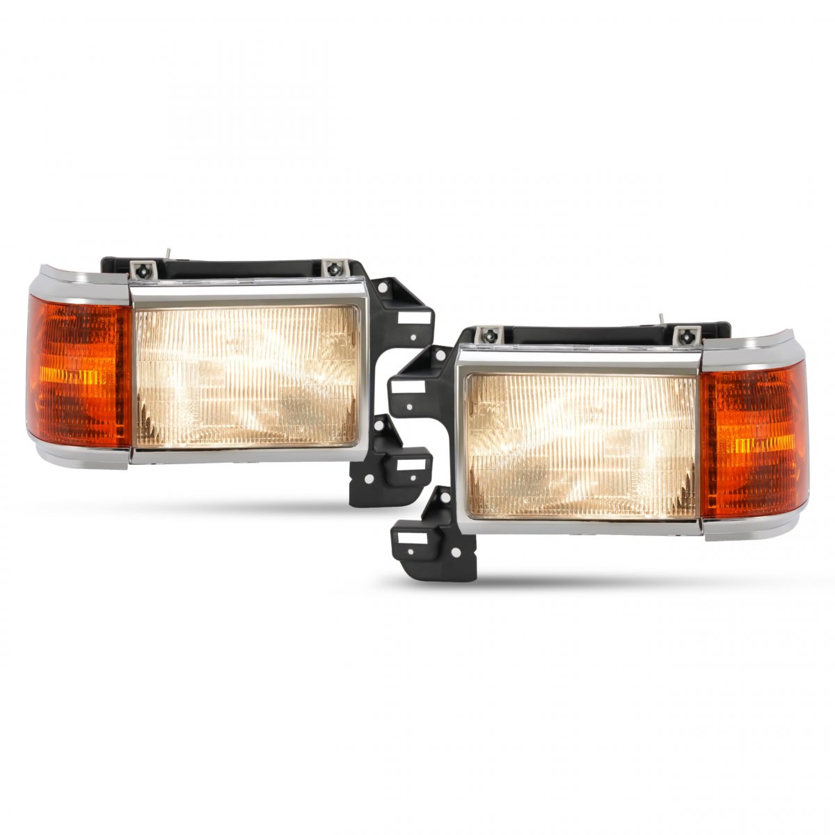 Hecasa Pair Headlights For 1987-1991 Ford Bronco F150 F250 F350 F450 Truck Halogen Headlamp Clear Lens Amber Chrome Housing