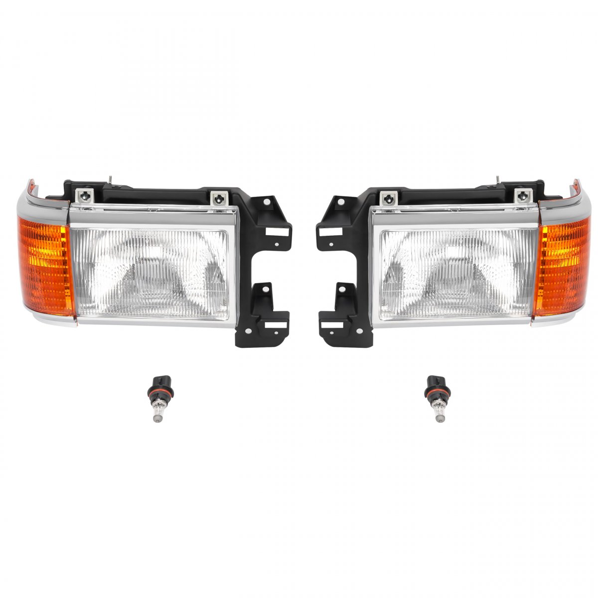 Hecasa Pair Headlights For 1987-1991 Ford Bronco F150 F250 F350 F450 Truck Halogen Headlamp Clear Lens Amber Chrome Housing