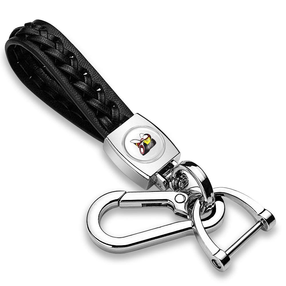 Dodge Scat-pack White Braided Rope Style Genuine Leather Chrome Hook Key Chain