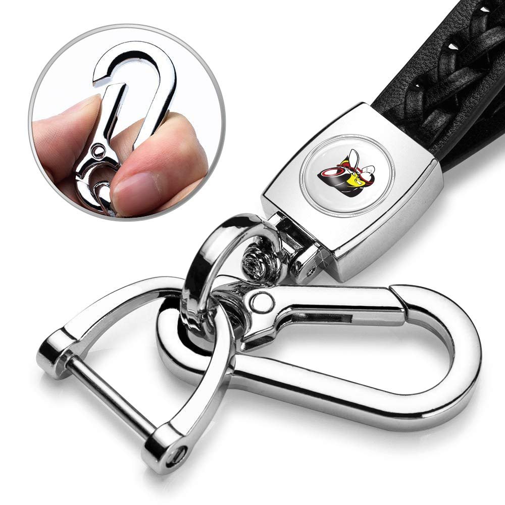 Dodge Scat-pack White Braided Rope Style Genuine Leather Chrome Hook Key Chain
