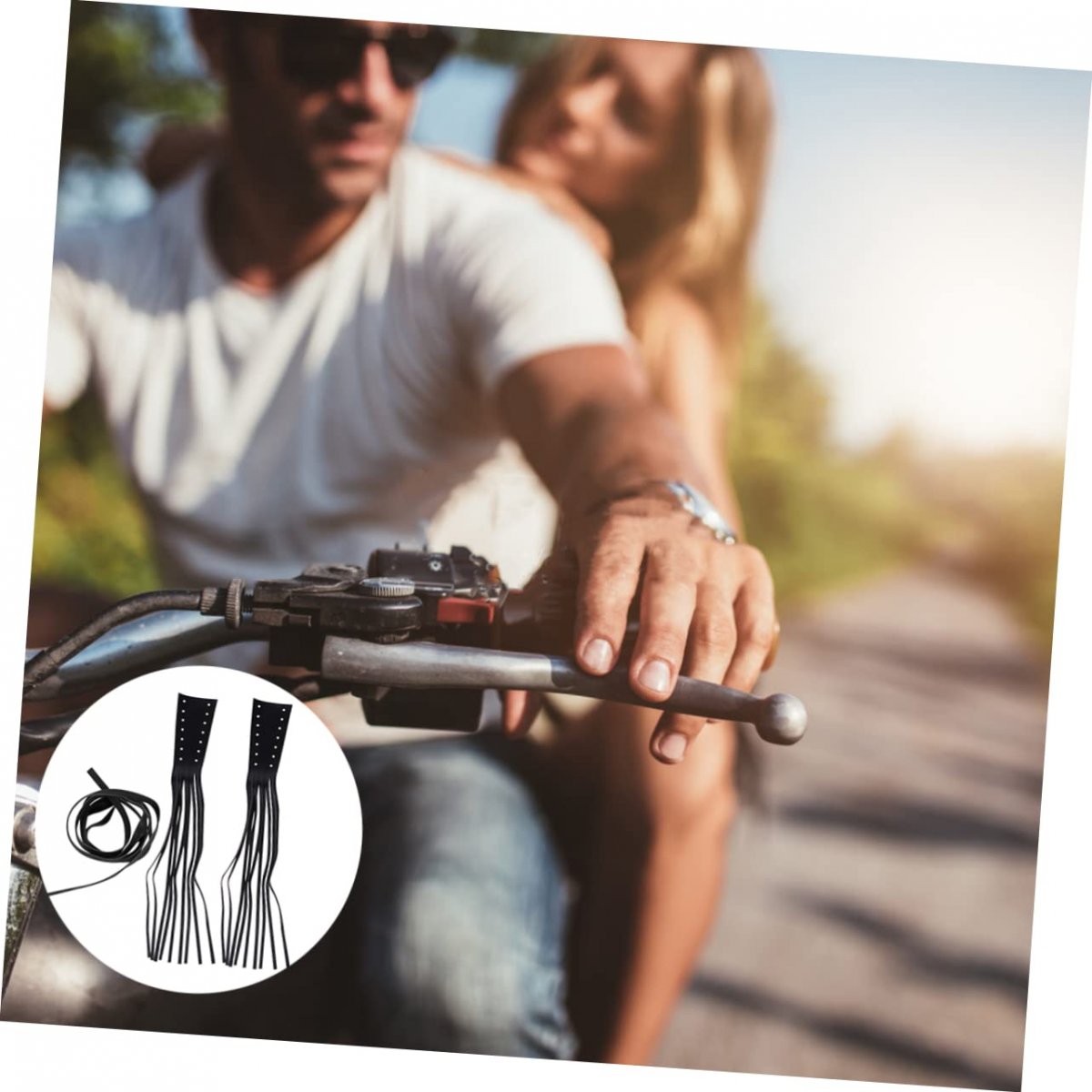Inoomp 1 Pair Clutch Lever Vintage Leather Fringe Bicycle Handlebars Bar Edge Bike Handle Grips Brake Handlebar Accessories