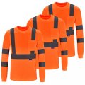 A-safety Work Safety Shirt 3 Packs Breathable Cool Dri Performance Mens High Visibility Force Long Sleeve Class Tee Orange 