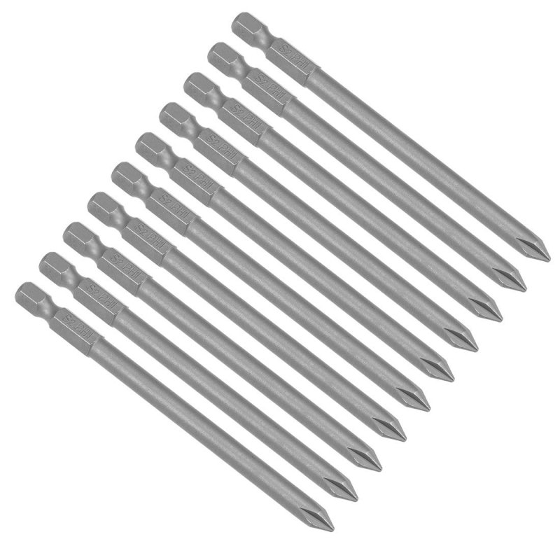 A 10 Pcs 1 4 Shank 100mm Length 6mm Phillips Ph1 Magnetic S2 Screwdriver Bits