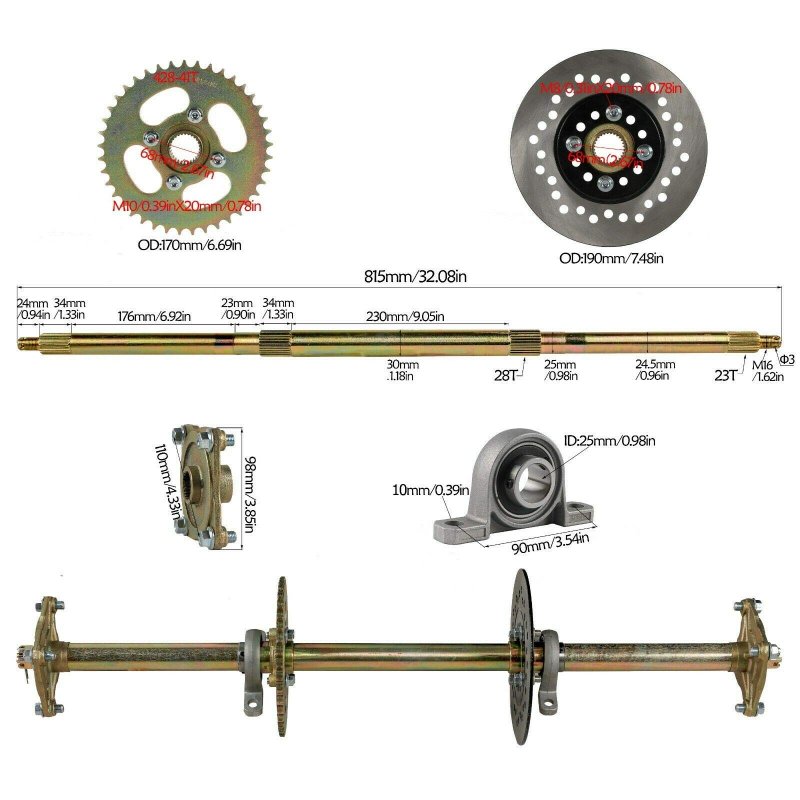 Go Cart Rear Axle Kit 32in 815mm Kart Assembly Complete Wheel Hub 32 Inch For Mini Kids Atv Quad Buggy