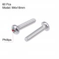 Uxcell M4x18mm Machine Screws Pan Phillips Cross Head Screw 304 Stainless Steel Fasteners Bolts 60pcs