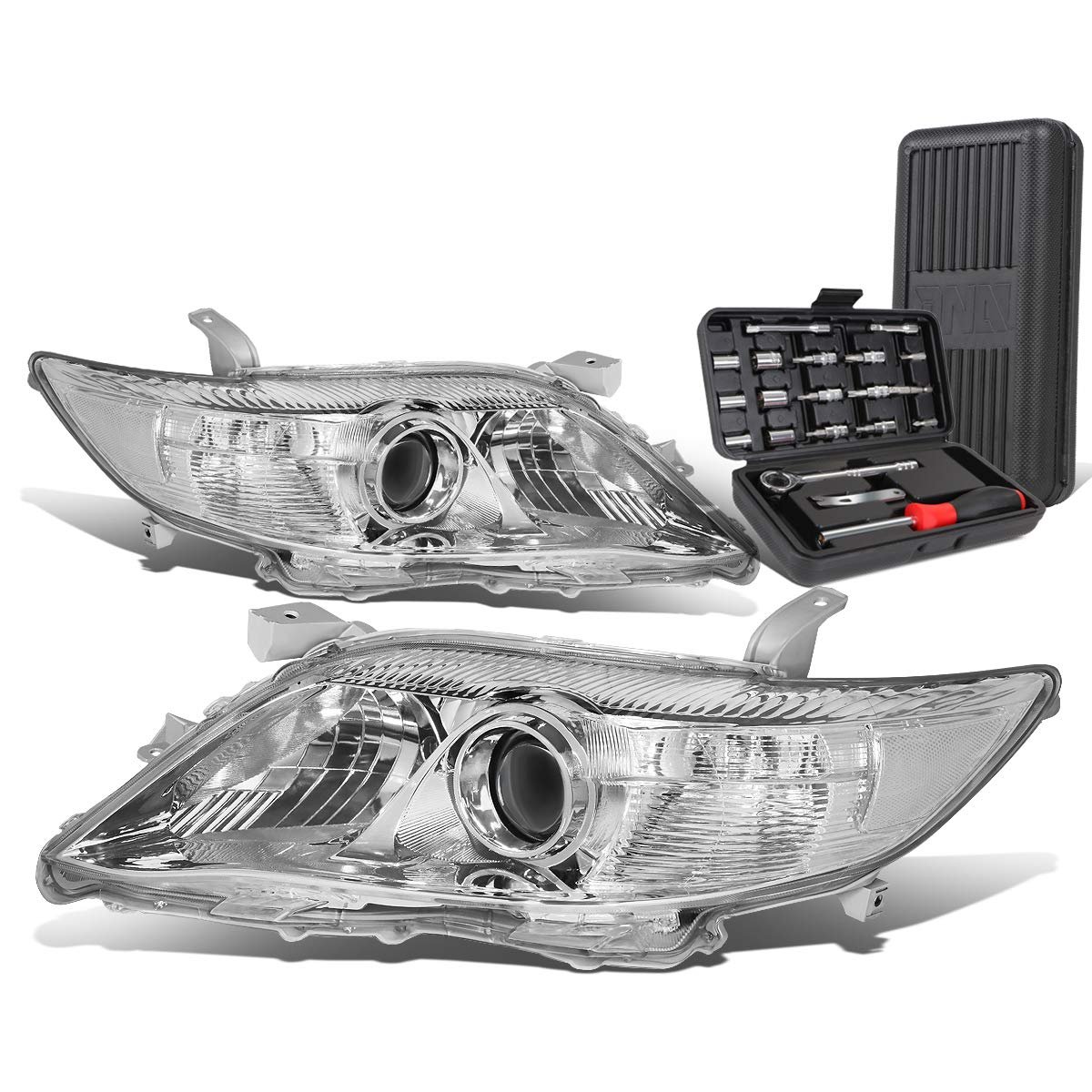 Auto Dynasty Chrome Housing Clear Corner Projector Headlight Lamps Tool Kit For Camry 10-11
