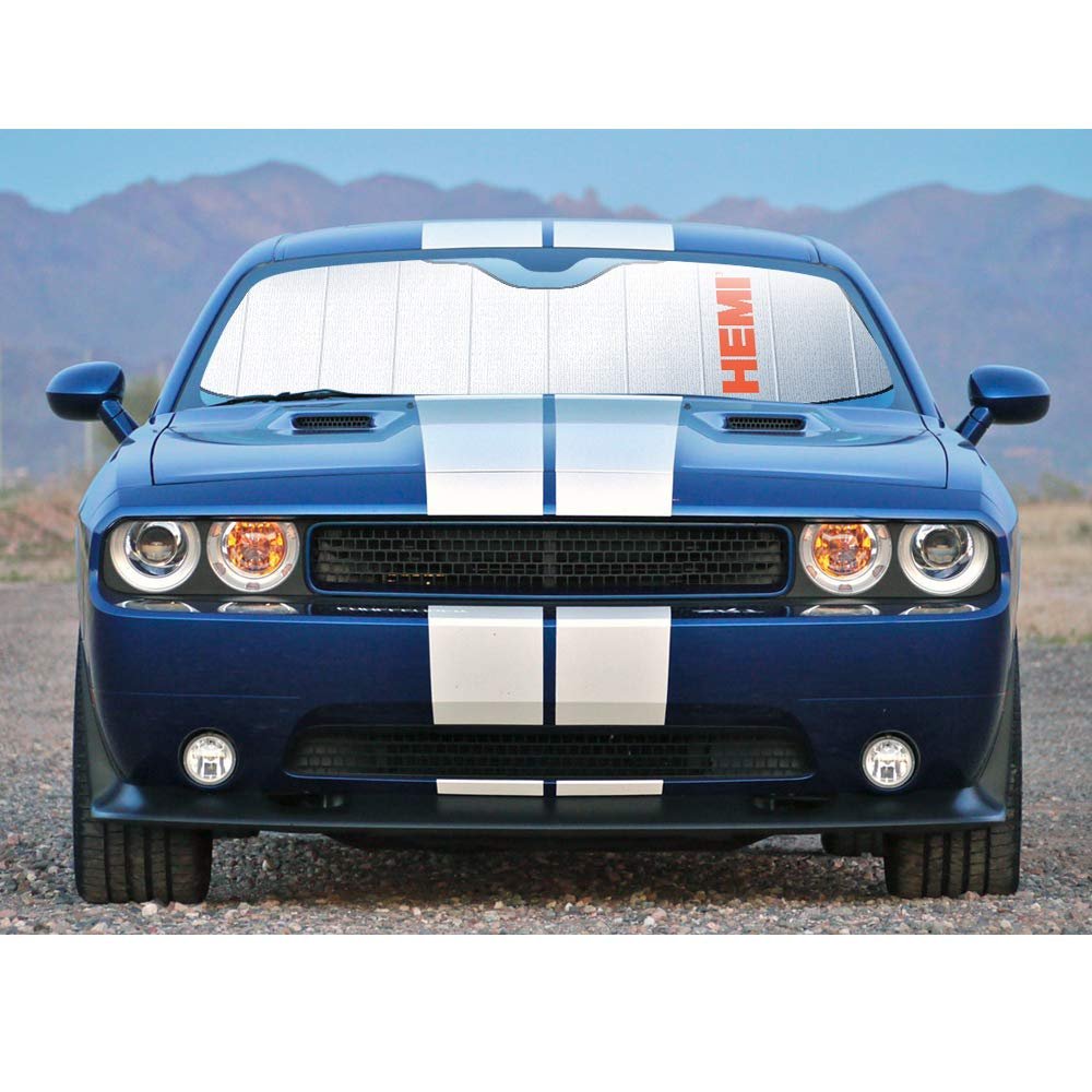Hemi Logo Universal Fit Windshield Sun Shade Jumbo 59 In X 30 Enforced Stand Up Folding Auto Sunshade With Uv Protection And