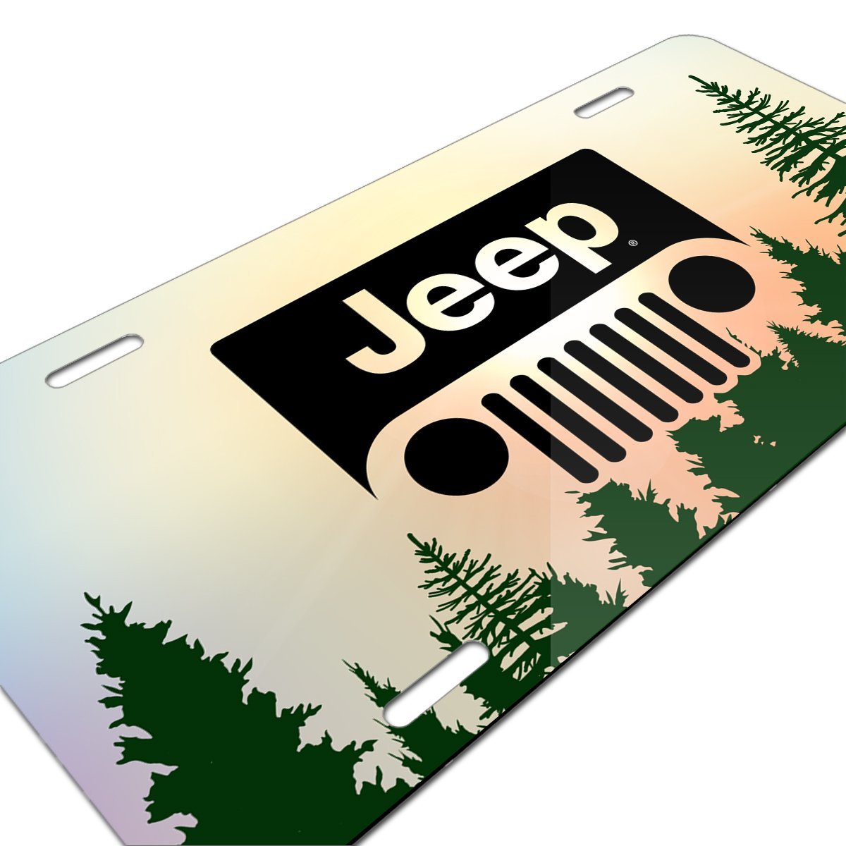 Jeep Grill Logo Green Forrest Sillhouette Graphic Special Aluminum Metal License Plate Official Licensed
