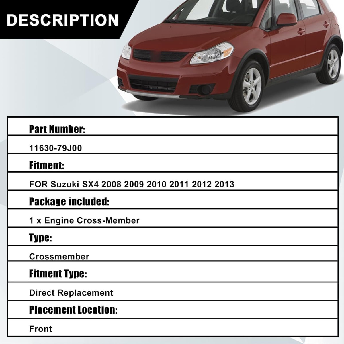 Lower Engine Cross-member For Suzuki Sx4 2008 2009 2010 2011 2012 2013 Replace 11630-79j00
