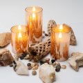 Wyzworks Gold Metallic Led Tinted Glass Mirrored Flickering Flameless Pillar Candles Set Of 3 W Remote Control Timer Realistic 