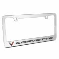Ipick Image For Chevrolet Corvette C8 3d Embossed Letters On Mirror Chrome Metal License Plate Frame