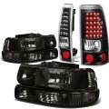 Compatible With Chevy Silverado Gmt800 4pc Pair Of Smoked Lens Clear Corner Headlight Black Led Tail Light