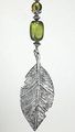 Large 3-inch Long Silvery Leaf With Green Cats Eye And Faceted Glass Ceiling Fan Pull Chain 