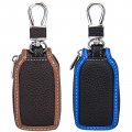 2 Pieces Universal Car Key Case Leather Chain Holder Fob Protector Cover With Metal Hook And Zipper For Remote Brown Blue 