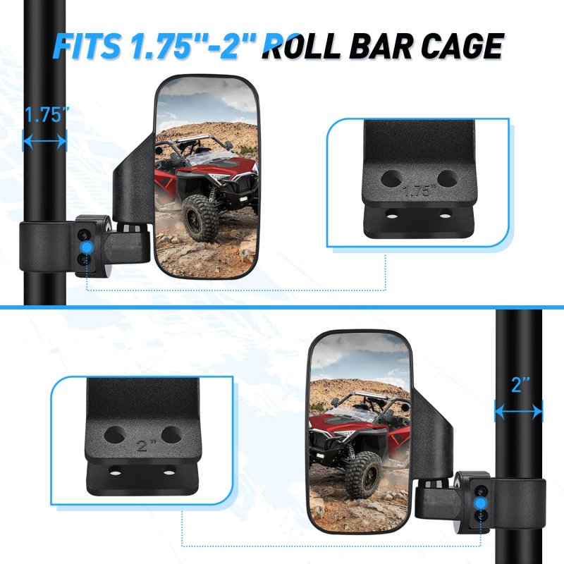 Utv Side Mirrors Offroad Rear View Universal Fit 1 6 In To 2 Round Roll Cage Bar For Rzr Ranger Maverick X3 Commander Pioneer