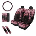 Mumeson Cherry Blossom Car Seat Covers Full Set And Steering Wheel Cover Seat Belt Car Interior Armrest Cushion Pad Of 8 Pack
