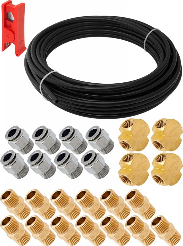 Vixen Air Set Of Fittings For Eight 3 8 Npt Valves With 50 Feet Od Line And Hose Cutter Vxk3820h
