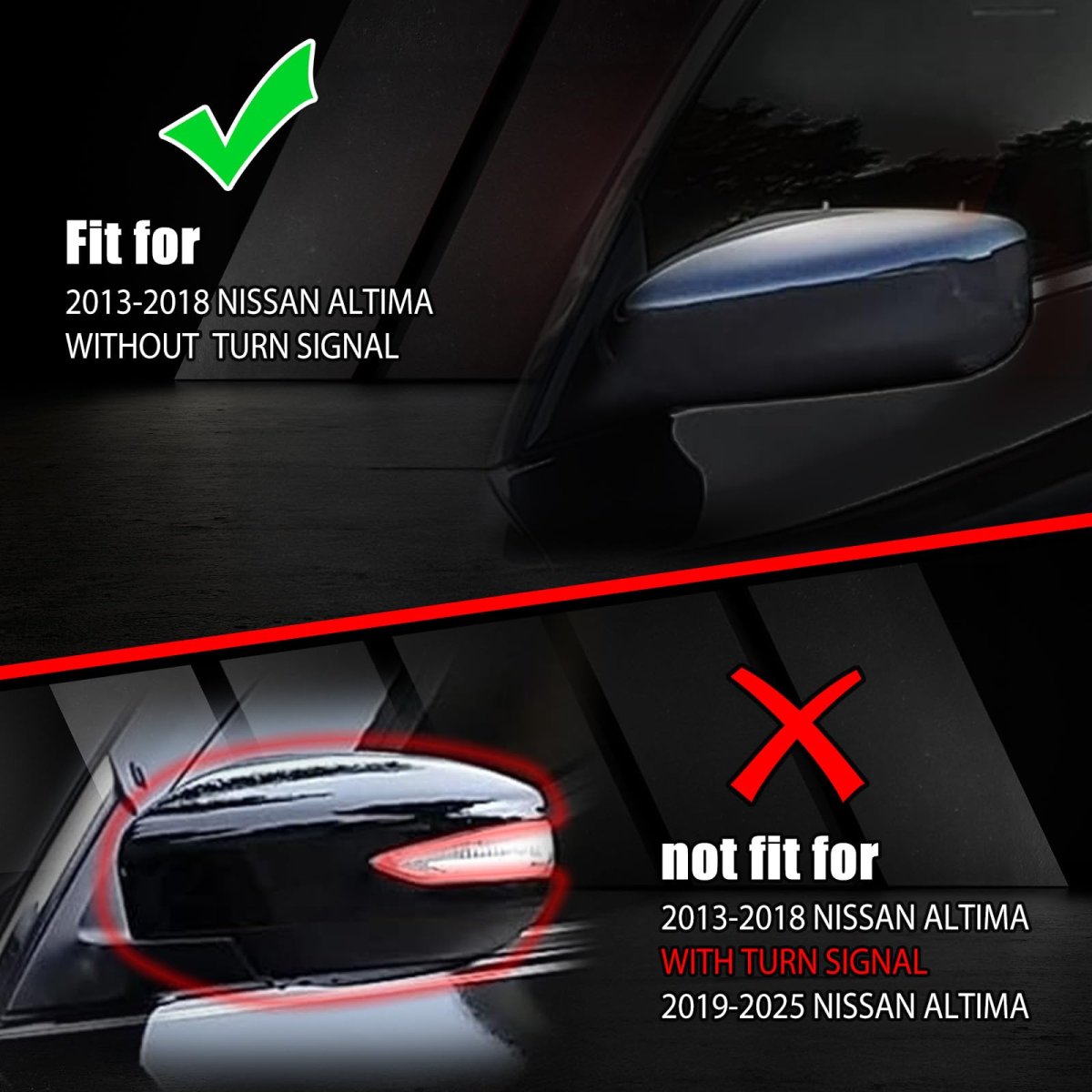 Mirror Cover For 2013 2018 Nissan Altima Without Turn Signal Glossy Black Direct Replacement Side Caps 2 Piece Set Ypm456p