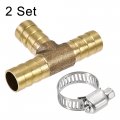 Uxcell Barb Hose Fitting 10mm Od Tee T Shape Pipe Connector Brass 2pcs With 6pcs 6-12mm Clamps