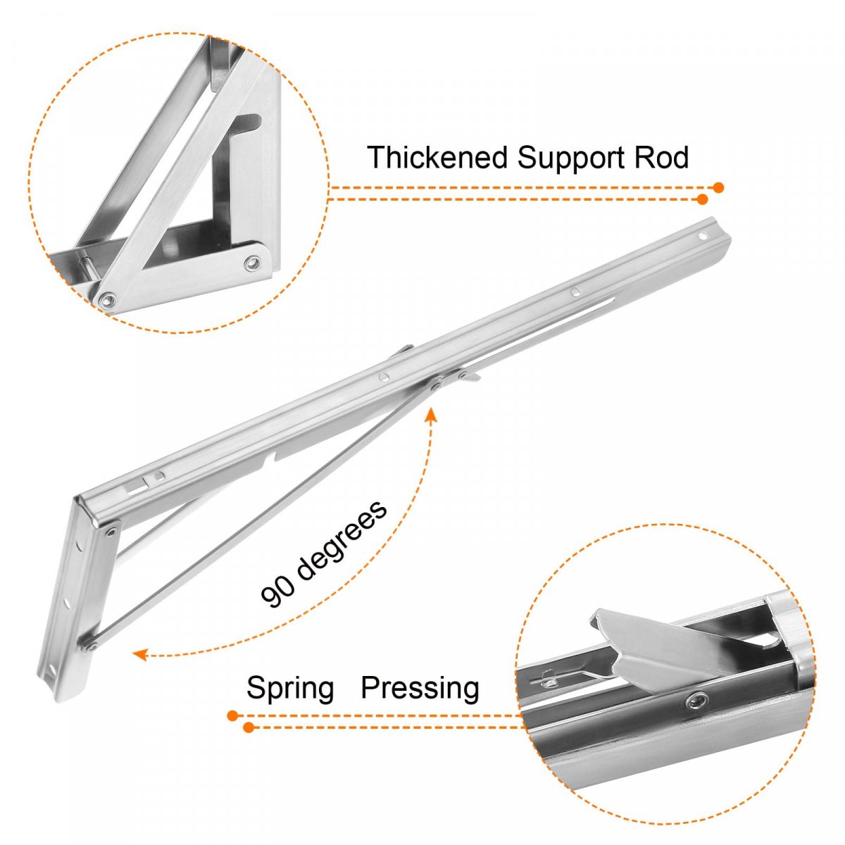 2 Pcs Folding Shelf Brackets 20 Inch Stainless Steel Collapsible L Bracket Wall Mounted For Table Work Bench Silver