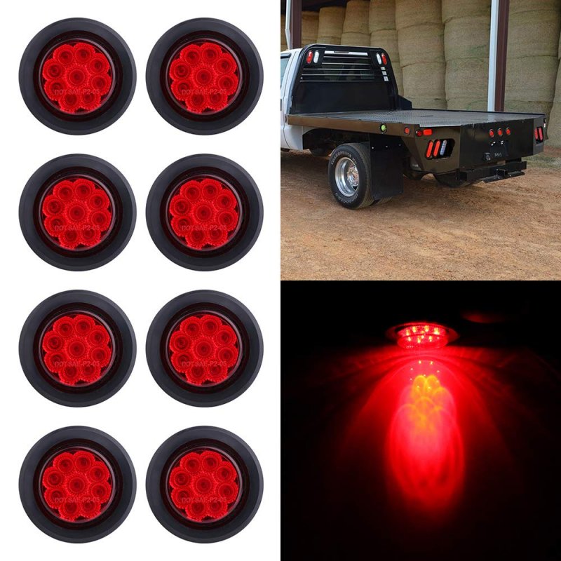 9led Side Marker Light 8pcs 2a Red Round Trailer Lamp Stop Turn Tail W Rubber Grommet Fit For Boats Truck Pickups