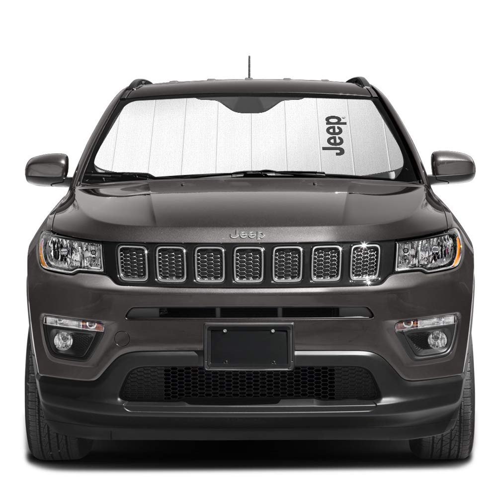 Jeep Logo Universal Fit Enforced Stand-up Auto Windshield Sun Shade At Jumbo Size 59 X 30
