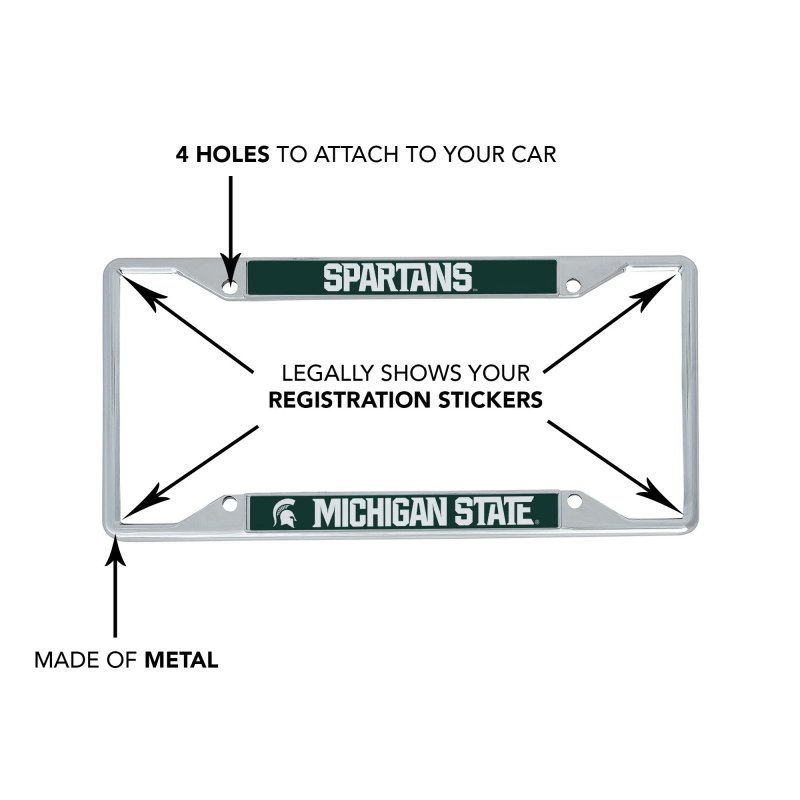 Michigan State University Metal License Plate Frame For Front Or Back Of Car Officially Licensed Mascot 2-pack