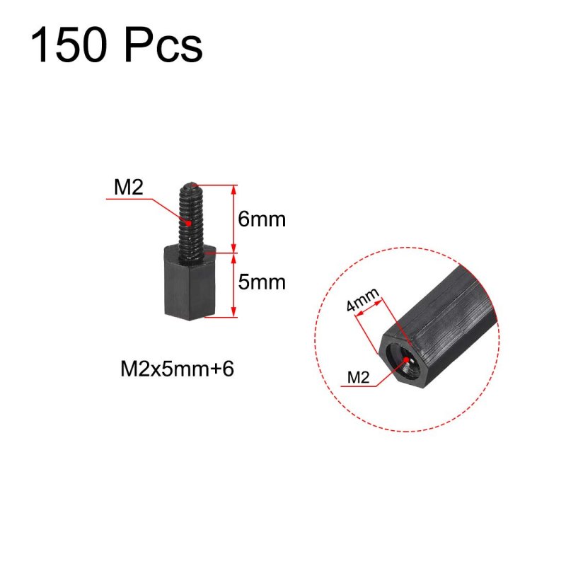 M2x5mm 6mm Male Female Hex Nylon Pcb Motherboard Spacer Standoff For Fpv Drone Quadcopter Computer And Circuit Board Black