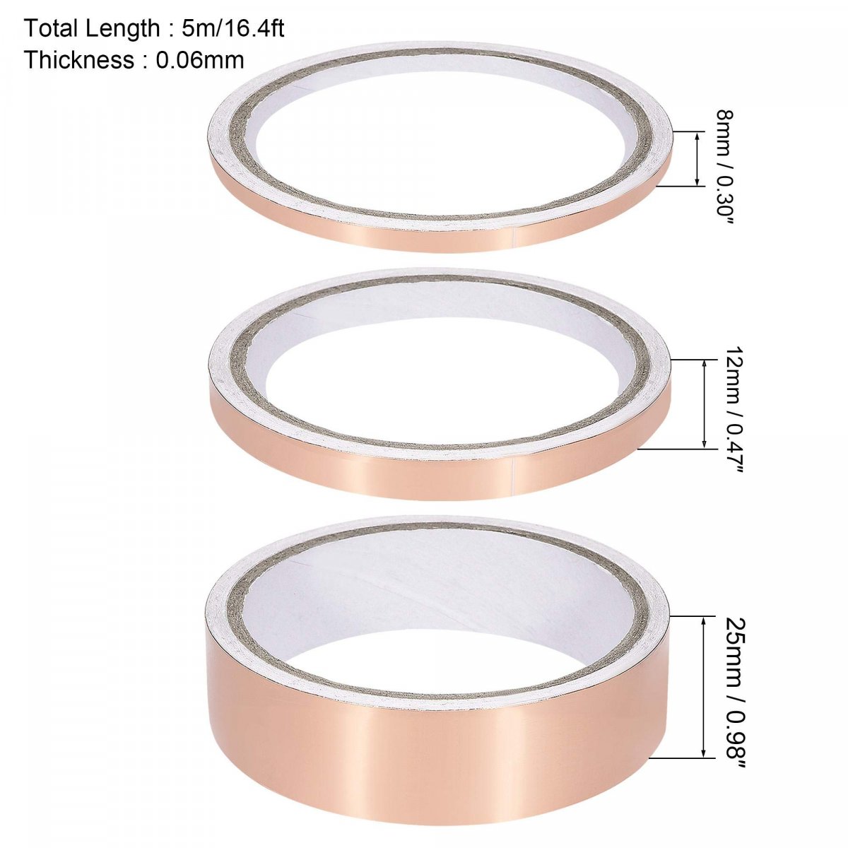 Single-sided Conductive Tape Copper Foil Adhesive 8mm 12mm 25mm X 5m 16 4ft For Guitar Emi Shielding Crafts Electrical Repairs