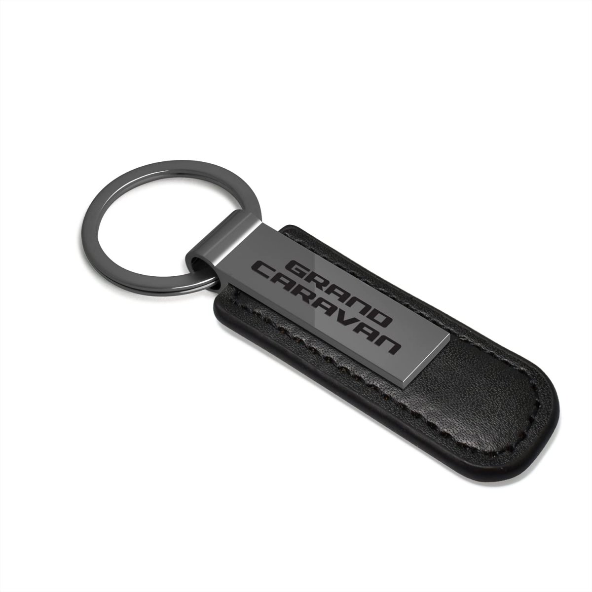 Dodge Grand-caravan Gunmetal Black Metal Plate Pu Leather Strap Key Chain Keychain Official Licensed
