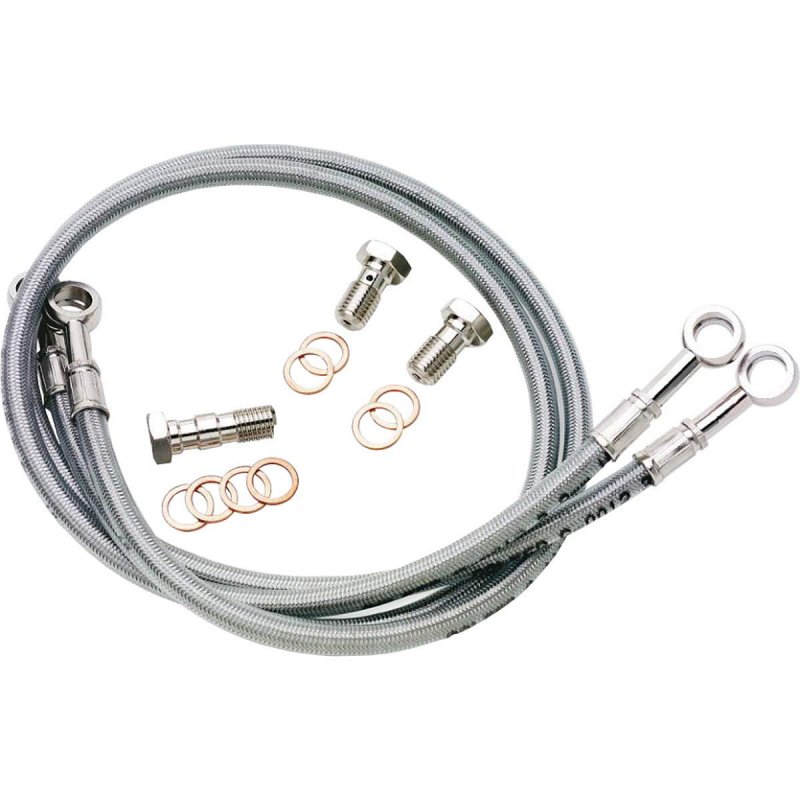 Galfer Front Steel Braided Brake Line Standard Length Clear Silver Fits Yamaha V-star 650 Custom 2014