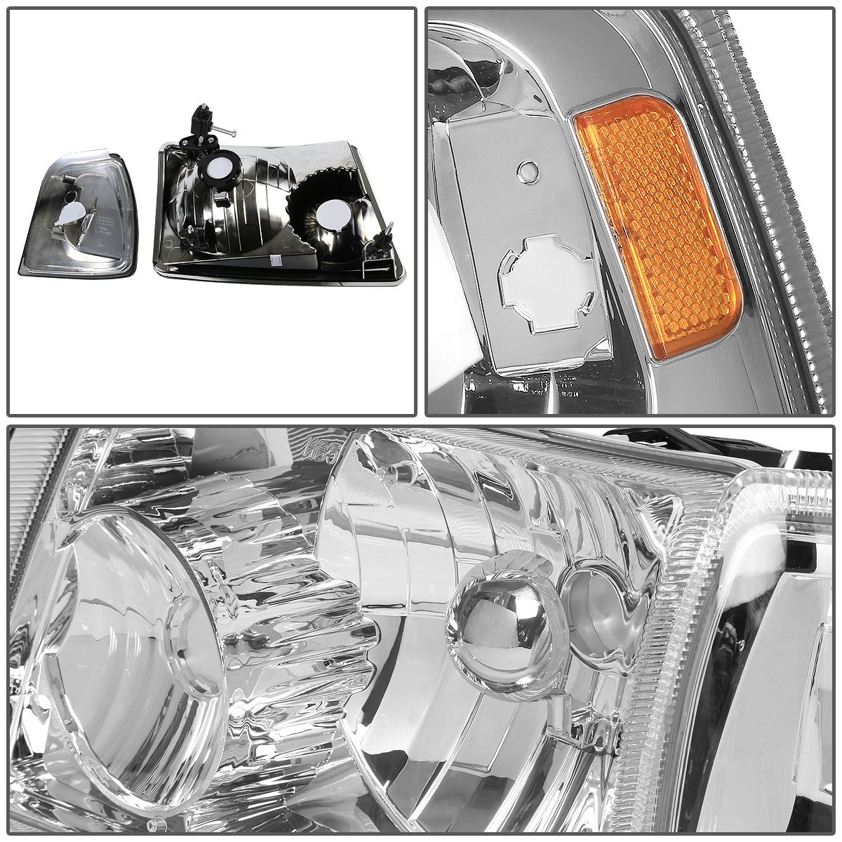 Auto Dynasty For Ford Ranger Pair Of Chrome Housing Amber Corner Headlight Red Lens Led 3rd Brake Light