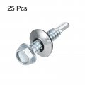 Uxcell 14 X 1-1 4 Self Drilling Screws With Rubber Washer 25pcs Zinc Plated Steel Roofing Hex Head Tapping Epdm For Metal To