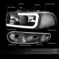 Led Drl Black Housing Clear Corner Headlight Bumper Lamps Tool Kit Compatible With Gmc Yukon Xl 1500 Sierra 00-07