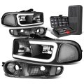 Led Drl Black Housing Clear Corner Headlight Bumper Lamps Tool Kit Compatible With Gmc Yukon Xl 1500 Sierra 00-07