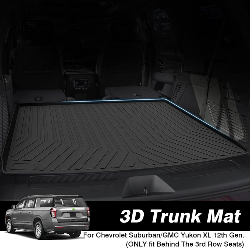 T Tgbros Cargo Mat Custom Fit For 2021-2023 2024 Chevrolet Suburban Gmc Yukon Xl Accessories All Weather Liner Rear Trunk Black