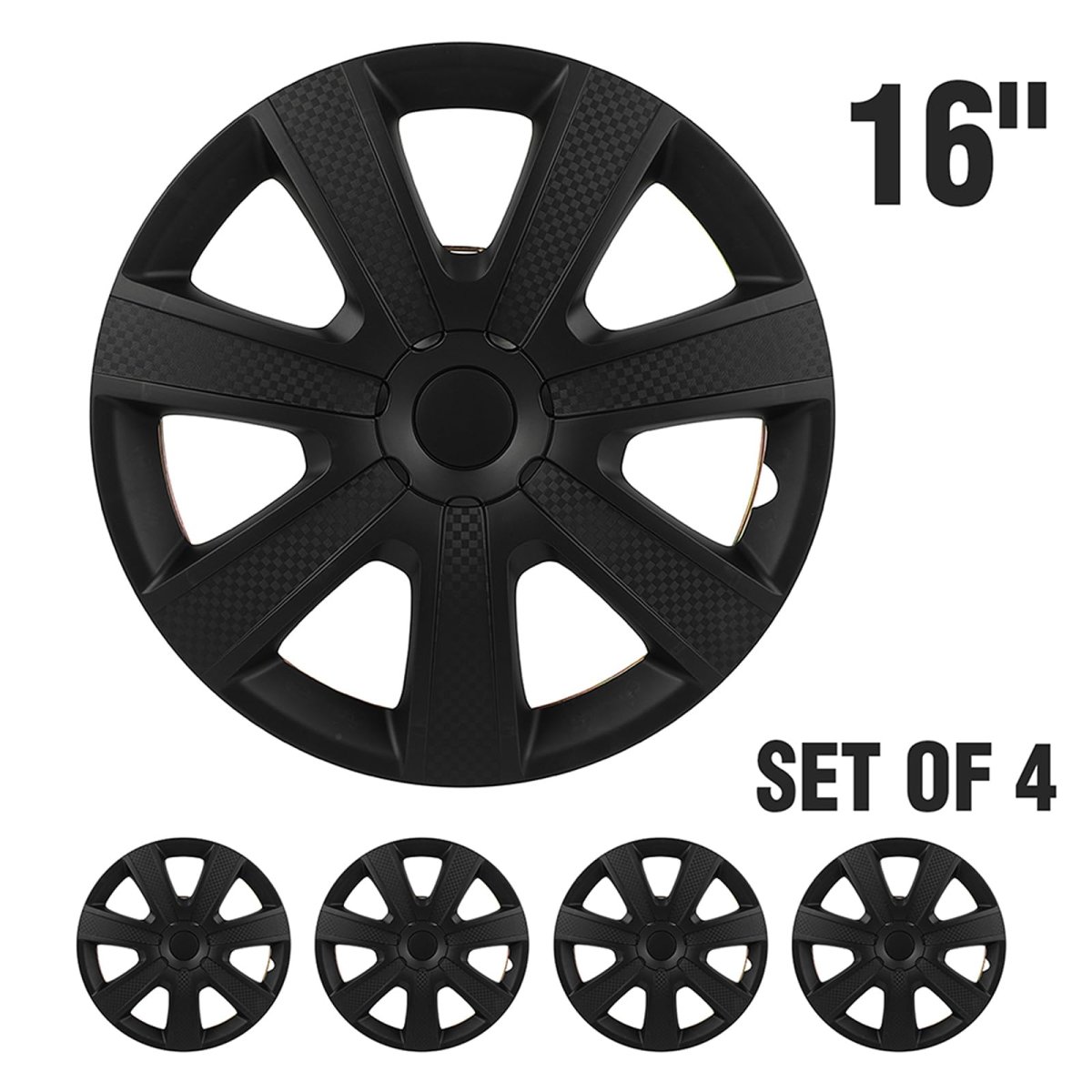 4 Pack 16 In Black Hubcaps Full Wheel Skin Cover Caps With Adjustable Retention System For Most Popular Vehicle Brands