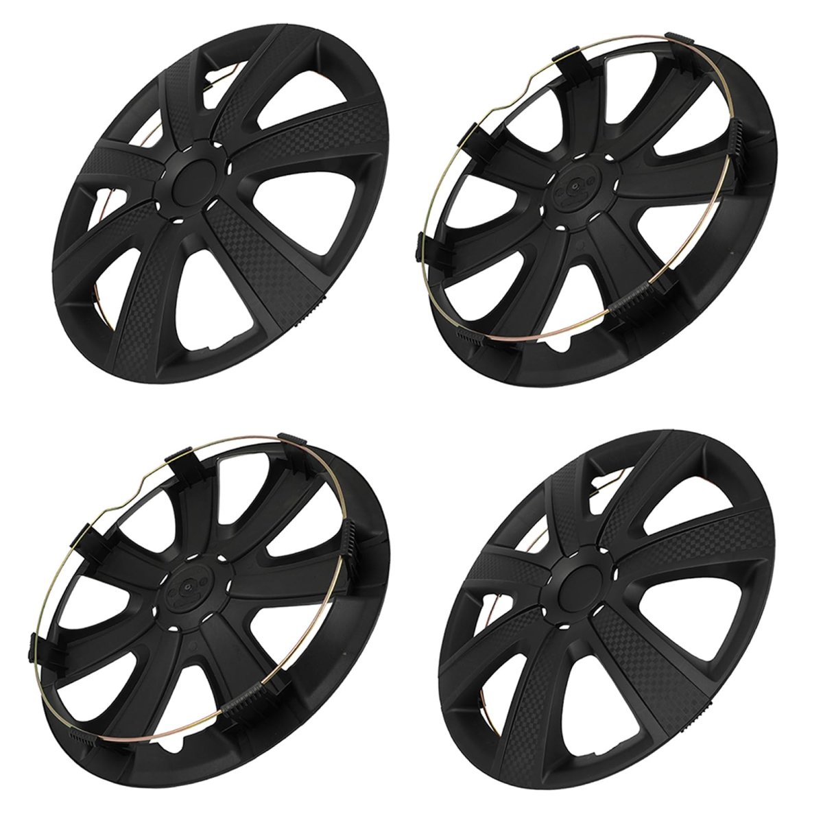 4 Pack 16 In Black Hubcaps Full Wheel Skin Cover Caps With Adjustable Retention System For Most Popular Vehicle Brands