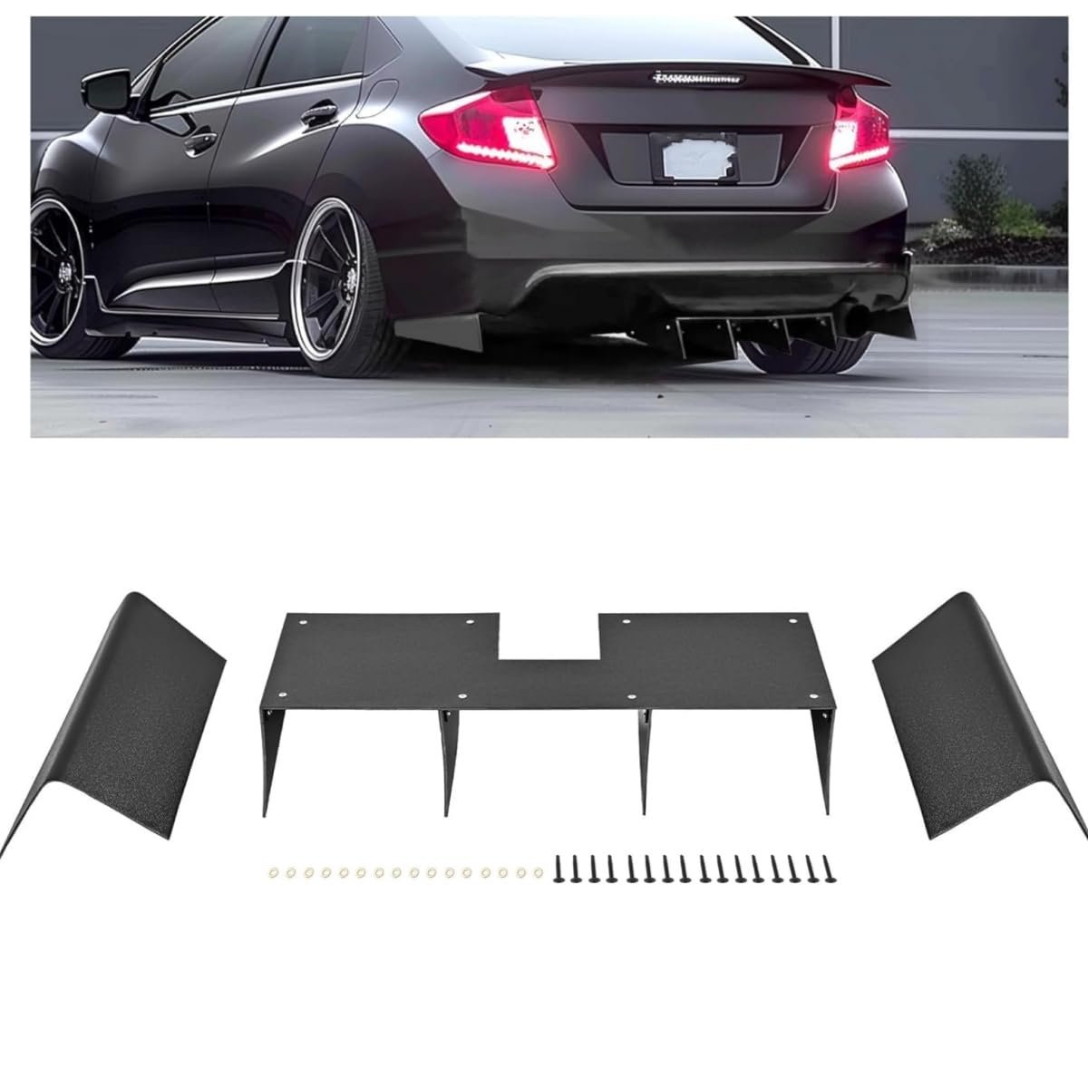 Rear Bumper Diffuser For 2012-2015 Honda Civic Sedans Coupe Lower Lip Spoiler Valance Splitter Body Kit Black Plastic