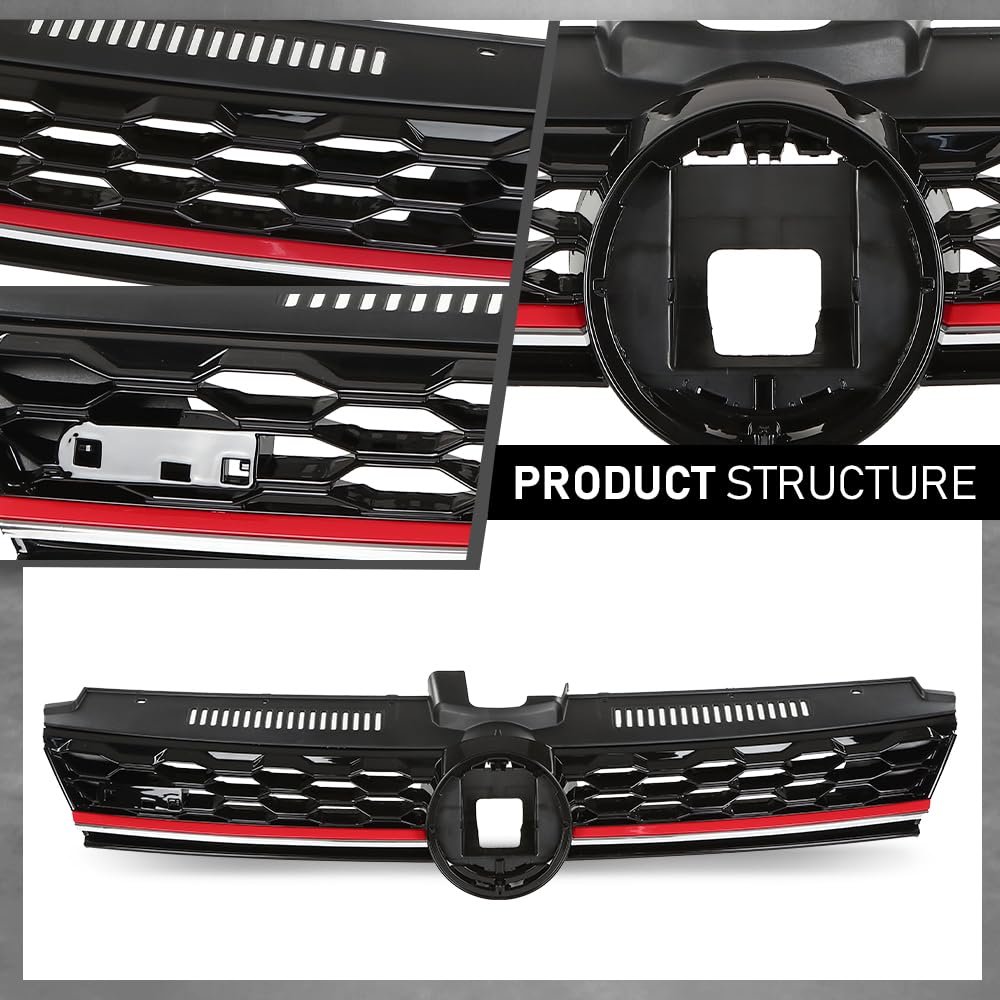 Front Bumper Hood Grille W Red Trim For Volkswagen Golf 7 5 2017-2019 5gm853651agcee 5gm853651ajcee