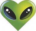 Stickertalk Heart Shaped Alien Vinyl Sticker 5 Inches By 4 