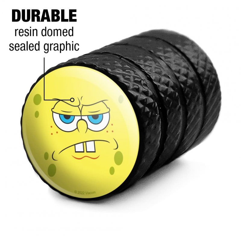 Spongebob Angry Face Tire Rim Wheel Aluminum Valve Stem Caps Black 4 Piece Set Universal Fit For Cars Trucks And Vans 0 55 In