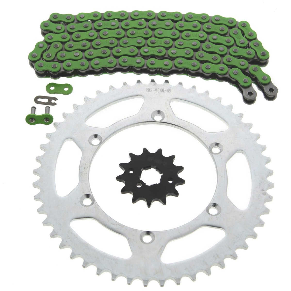 Kawasaki Kx500 Green Chain And Sprocket Kit 13 49 116l For 1989 To 2004 Models Steel Front Rear With Non O Ring