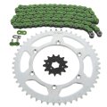 Kawasaki Kx500 Green Chain And Sprocket Kit 13 49 116l For 1989 To 2004 Models Steel Front Rear With Non O Ring
