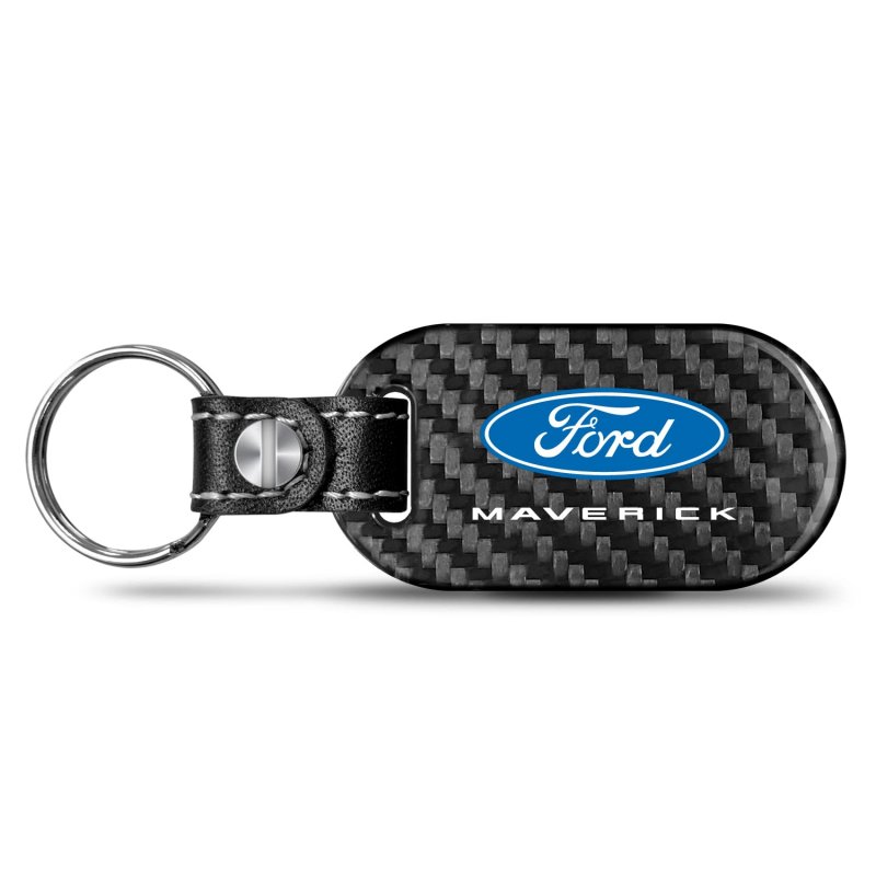 Ford Maverick Real Black Carbon Fiber Keychain With Leather Strap Large Tag Style Official Licensed Accessory 2 In X 1 5