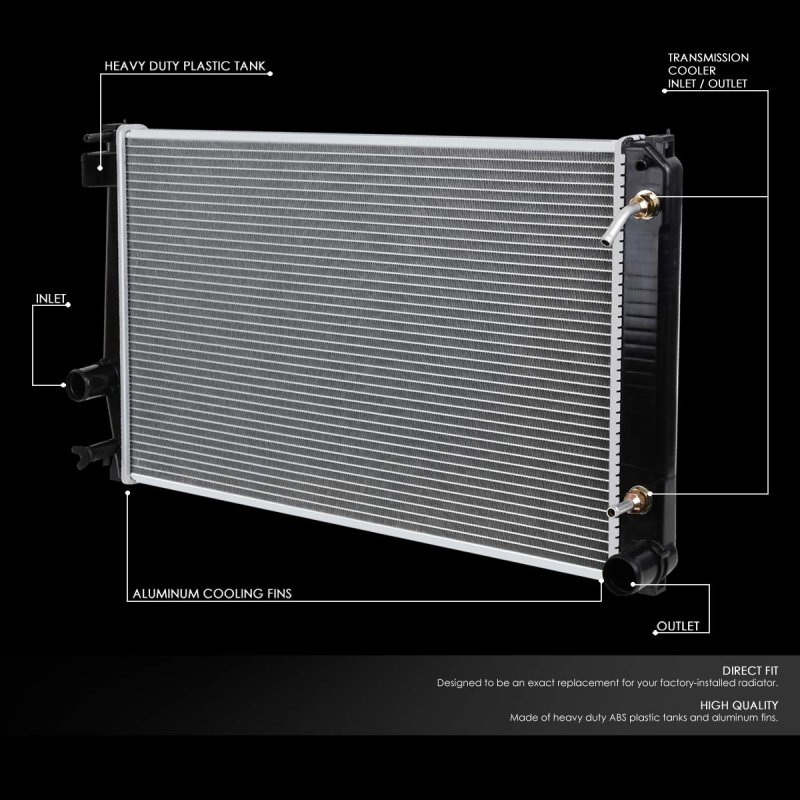 Dna Motoring Oem-ra-2891 Factory Style Aluminum Core Radiator For 06- Rav4 At6-3 8 W X 15-13 16 H 7 8 D 1-1 2 Inlet 2 Outlet